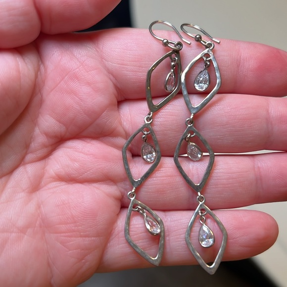 Silpada long sparkly cubic zirconia cz sterling silver dangle earrings - Picture 3 of 5